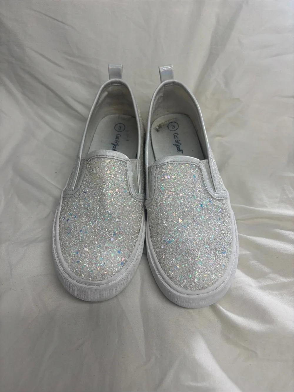 Cat & Jack White Glitter Slip-On Sneakers for Kids